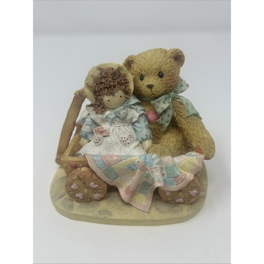 Cherished Teddies Molly Friendship Softens Bumpy Ride Bear & Doll In Wagon 1992